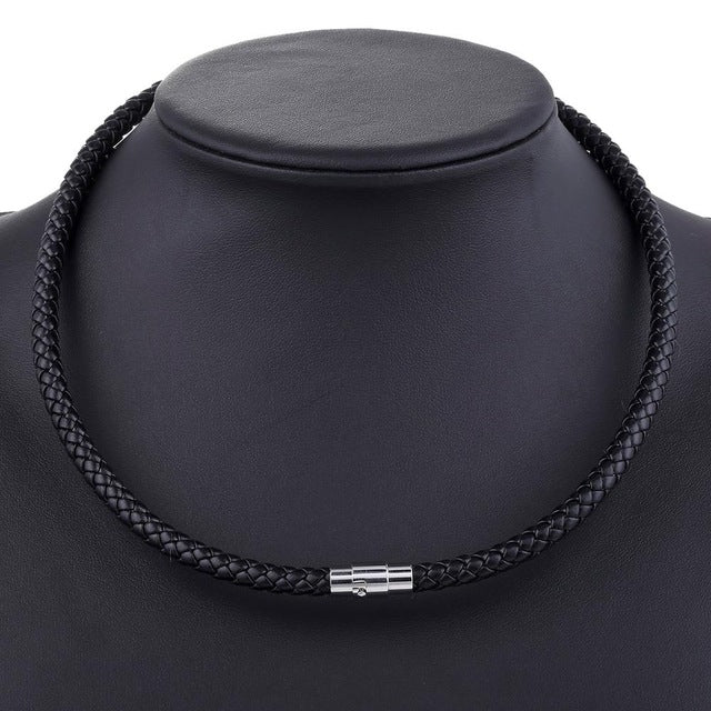 Men'S High-End Fashion Brand Versatile Black Rope Necklace With Pendant, Pu  Leather Chain